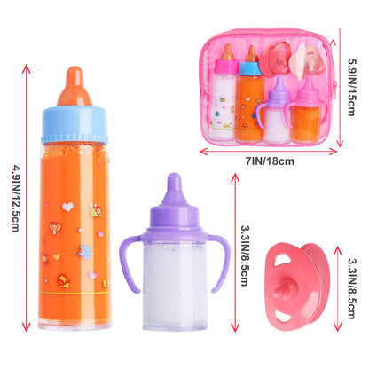 My Sweet Baby Disappearing Doll Feeding Set 6 Piece Doll Feeding Set for Toy Stroller 2 Milk & Juice Bottles with 2 Toy Pacifier