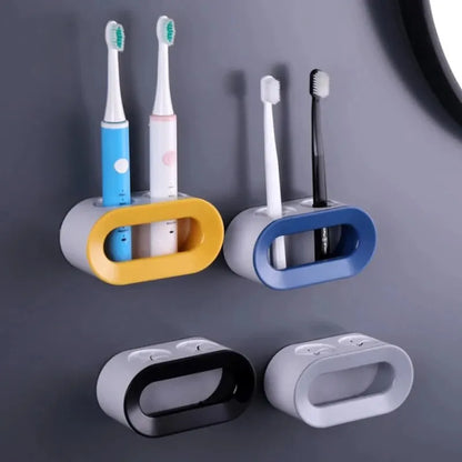 1pc Electric Toothbrush Holder Wall-Mounted Holder Space Saving Bathroom Accessories Double Hole Self-adhesive Stand Rack