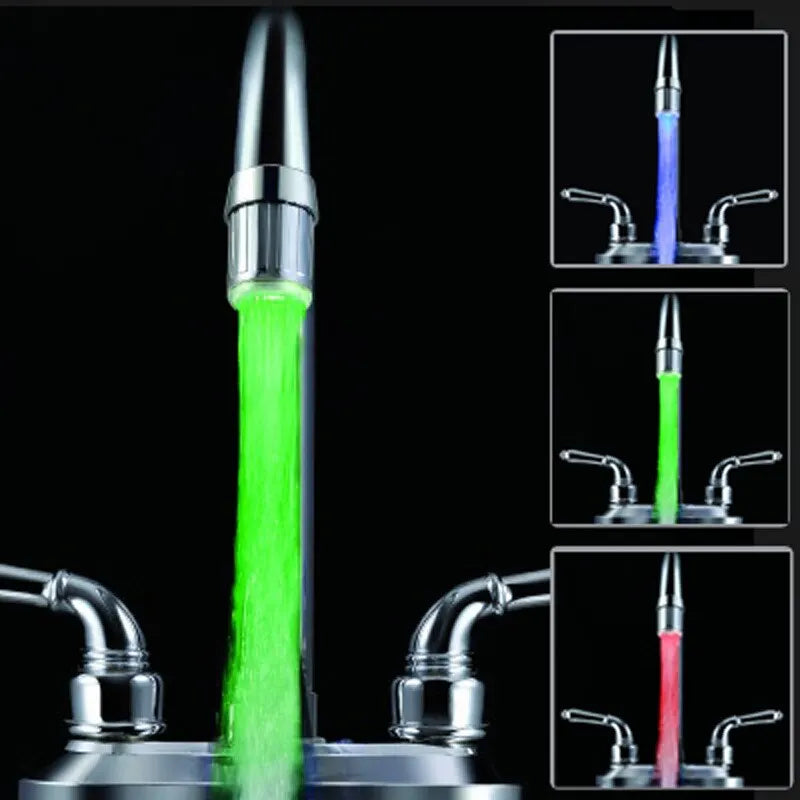 1pc Bathroom LED 3-Color Light-up  Faucet Kitchen Glow Water Saving Faucet Aerator Nozzle Shower