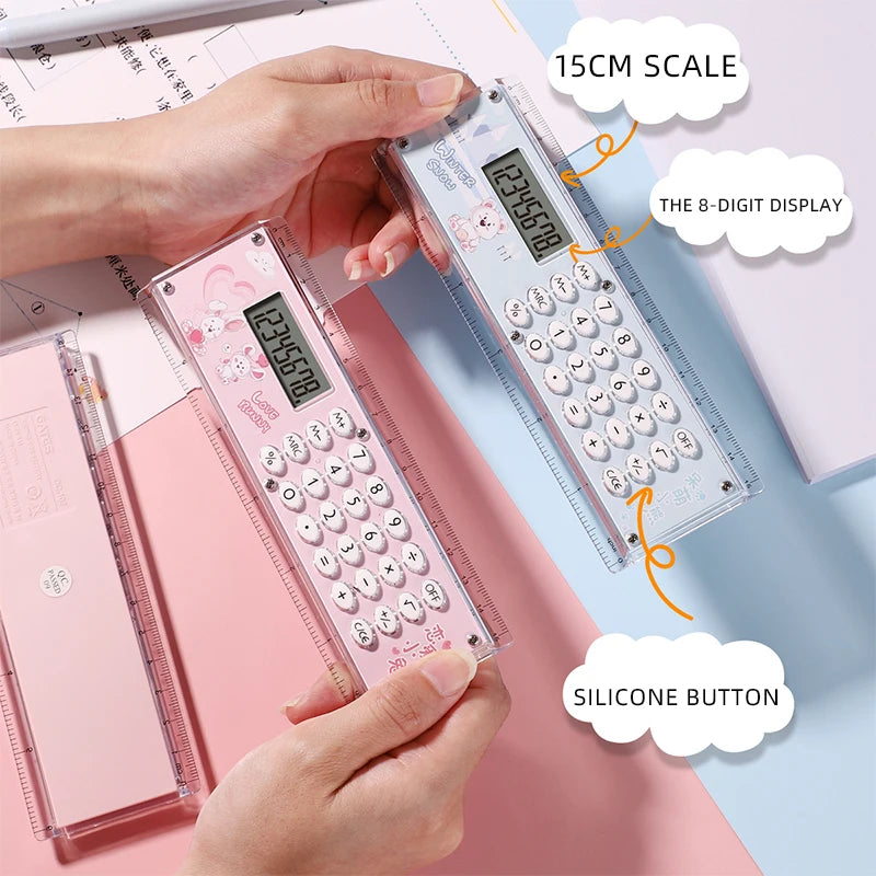 Hot Selling Ruler Calculator 8 Digits Display 15CM Scale Cute Micro Multi-function Office School Supplies