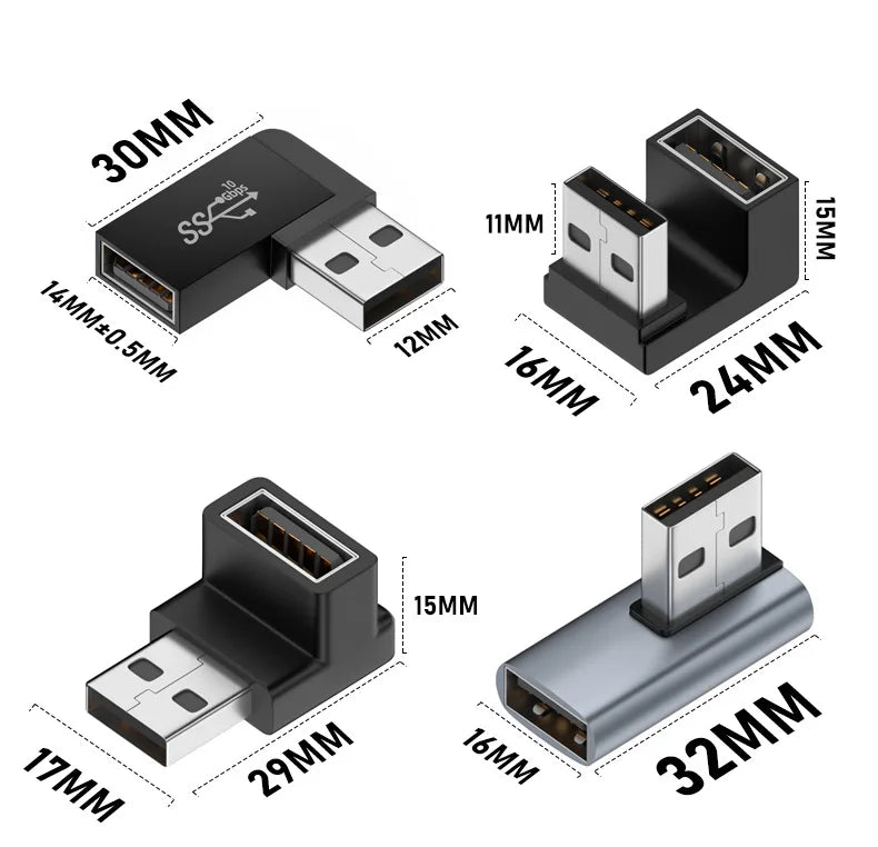 USB 3.0 Male to Female 90 Degree Right Angle Extension Adapter USB Upward Elbow Adapter 10Gbps for Laptop PC Connector Converte