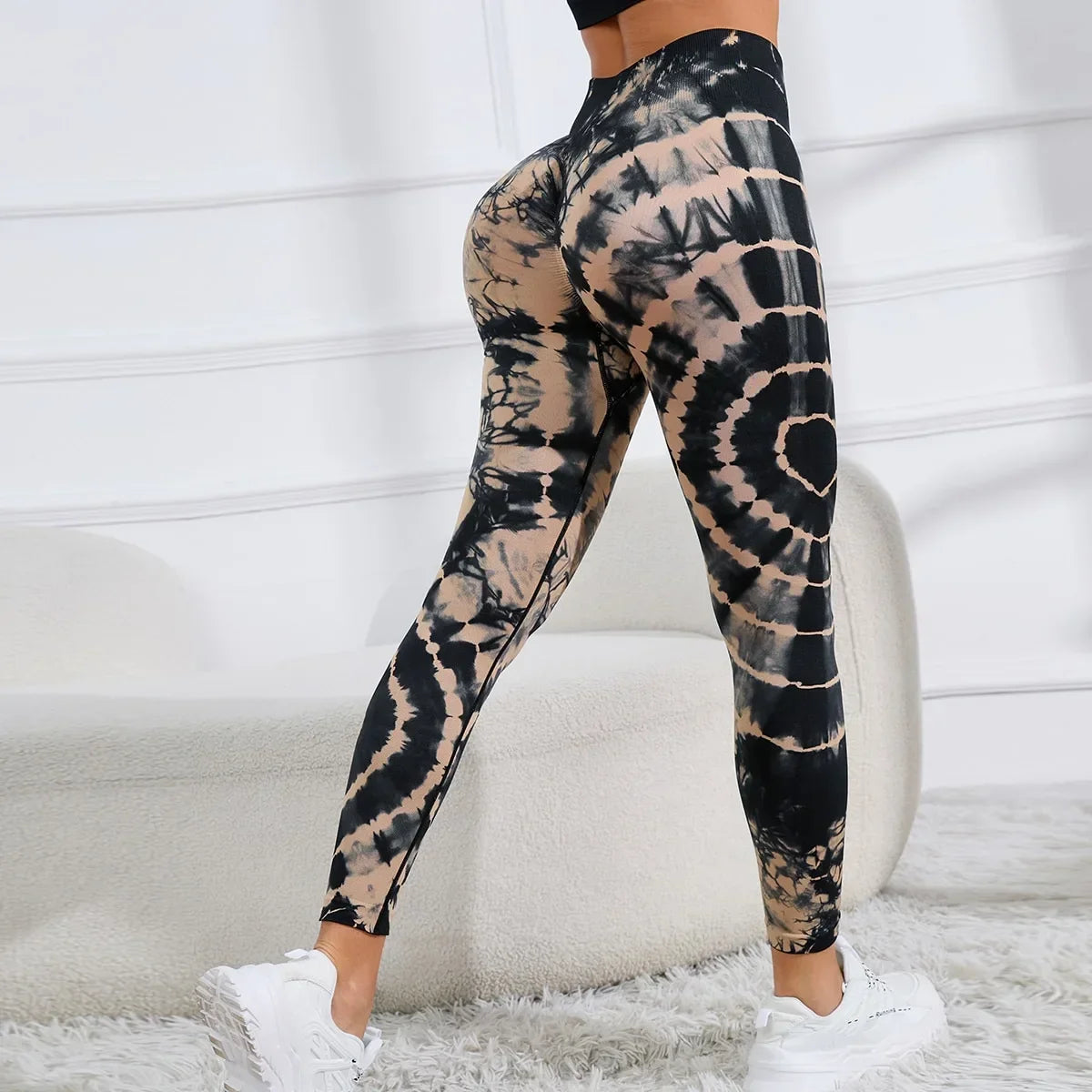 Seamless Tie Dye Leggings Women Fitness High Elastic Leggings High Waist Hip Liftting Fashion Knit Pants Gym Workout Slim Tights