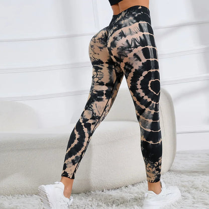 Seamless Tie Dye Leggings Women Fitness High Elastic Leggings High Waist Hip Liftting Fashion Knit Pants Gym Workout Slim Tights