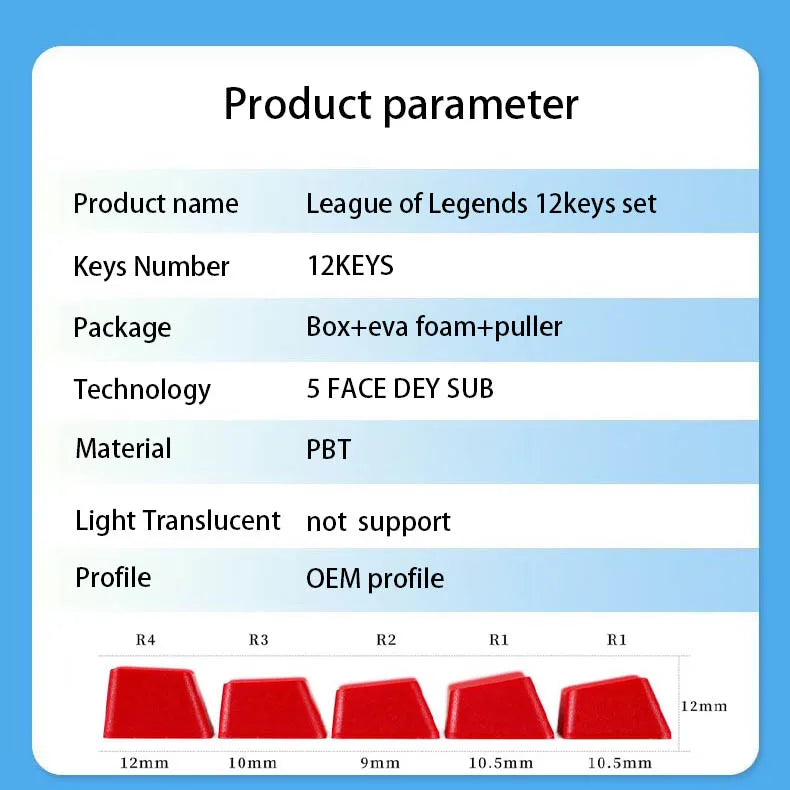 kayn keycaps League of Legends kayn keycaps  game keycaps OEM Profile 12keys PBT dye sub keycaps