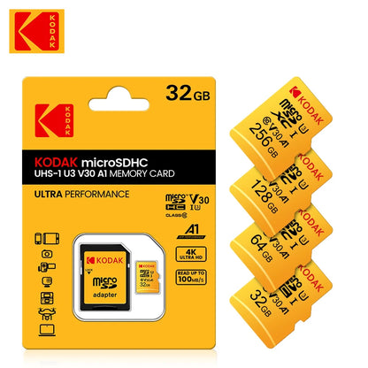 Kodak Micro SD Card Memory Card Class 10 32GB 64GB 128GB 256GB U3 4K High Speed Cartao De Memoria Flash Memory TF Mecard C10