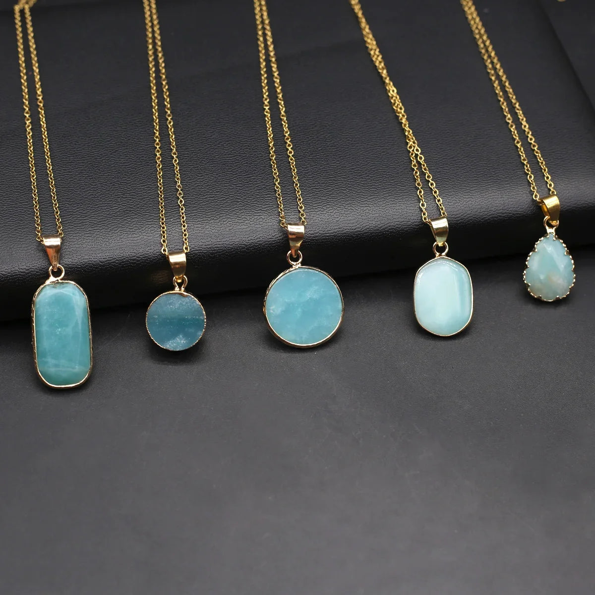 Natural Blue Agates Pendant Necklace Multiple Shape Natural Amazonites Pendant Necklace for Women Making Men DIY Jewerly