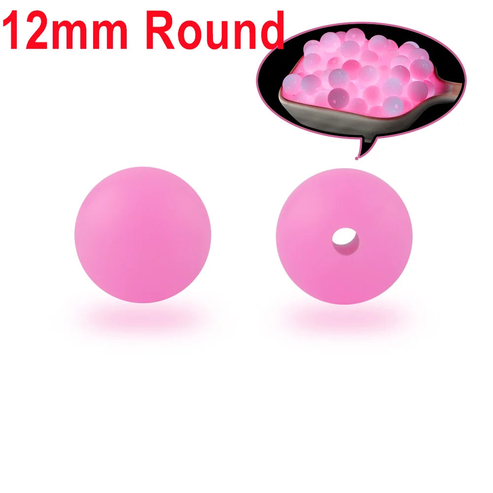 50Pcs Glow In The Dark Silicone Beads Round 12/15MM Luminous Silicone Lentil Bead For Jewelry Making DIY Bracelet Necklace