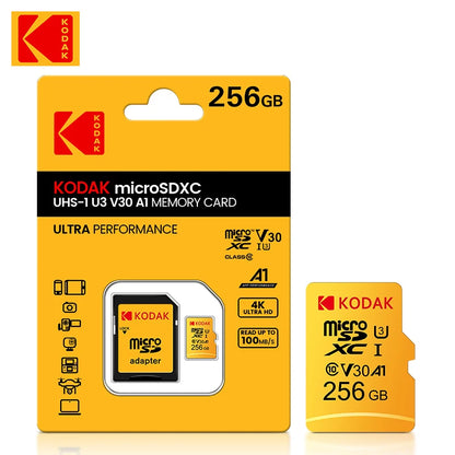 Kodak Micro SD Card Memory Card Class 10 32GB 64GB 128GB 256GB U3 4K High Speed Cartao De Memoria Flash Memory TF Mecard C10