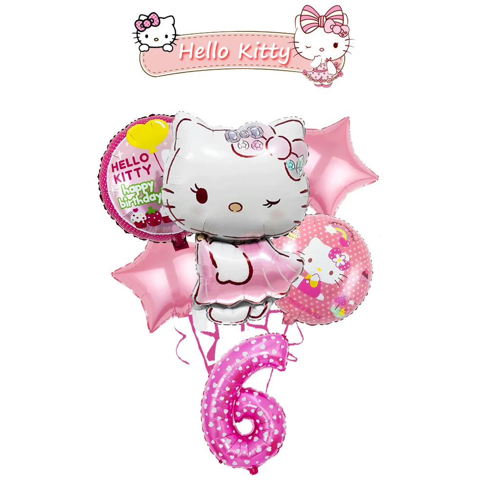 Ballon Sets Hello Kitty Party Supplies Anime Figure Foil Inflate Ballon Happy Birthday Party Children's Decoration Baby Shower