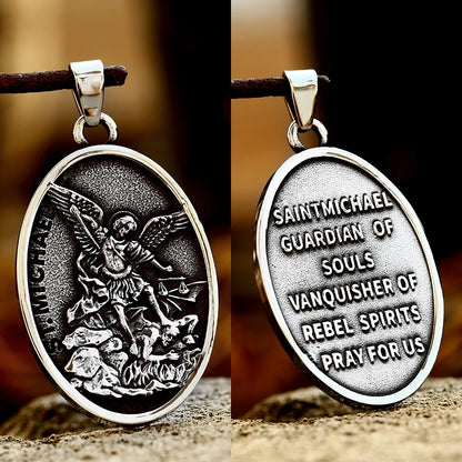 Steel Soldier New Religious Archangel Michael Slaying dragons stainless steel jewelry man or woman pendant SS8-839P