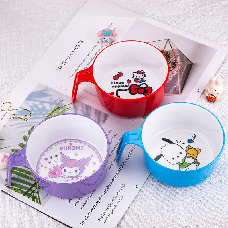 New Sanrio Hello Kitty Bowl Cartoon Kuromi Children's Tableware Cute Creative Anti-drop Anti-scald Soup Bowl Girl Boy for Gifts