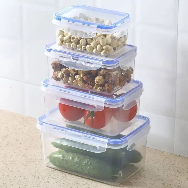 Sealed Rectangular Refrigerator Storage Box with Lid Plastic Crisper Microwave-heated Lunch Box with Lid