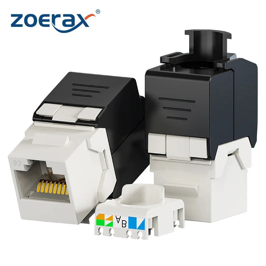 ZoeRax RJ45 Cat8 Cat7 Cat6A Shielded Keystone Jacks, RJ45 STP Tool-Less Type Zinc Alloy Module Shielded Keystone Jack Adapter