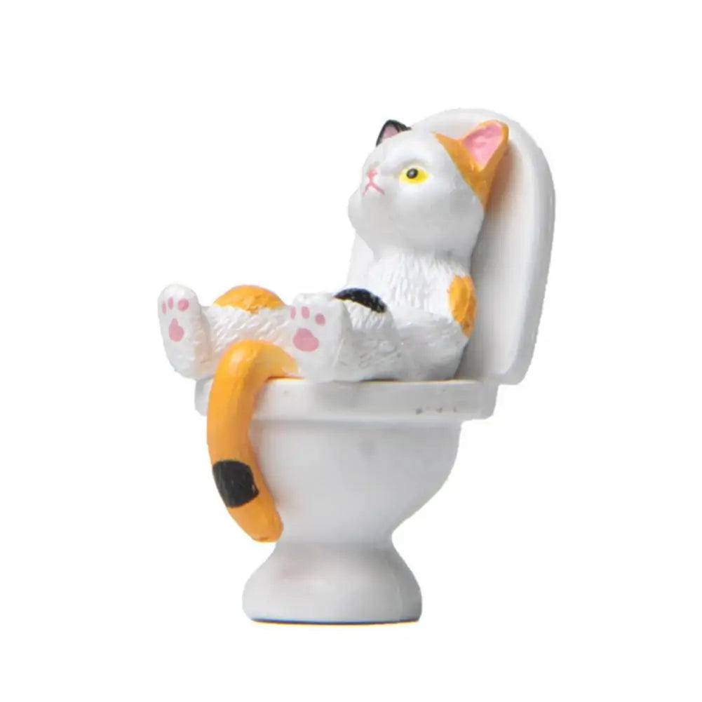 Cute Cat Figurine Mini Soothing Long Lasting Vivid Appearance Toilet Series Cat Statue  Cat Sculpture Spiritual Consolation