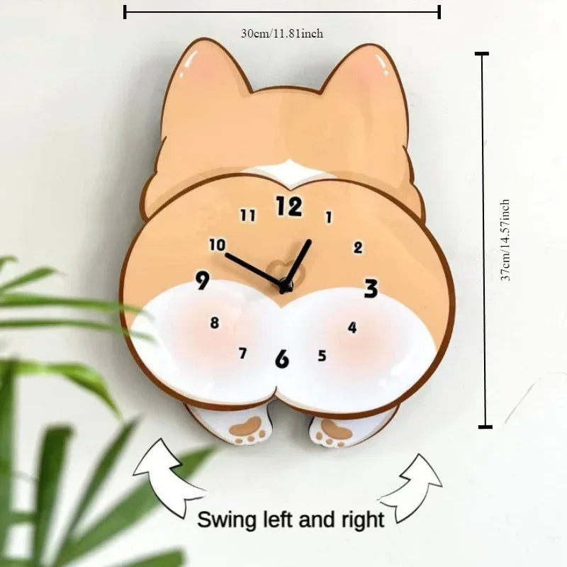 Cartoon Dog Corgi Creative Swing Clock Home Living Room Bedroom Decorative Clock Cute Silent Wall Clock