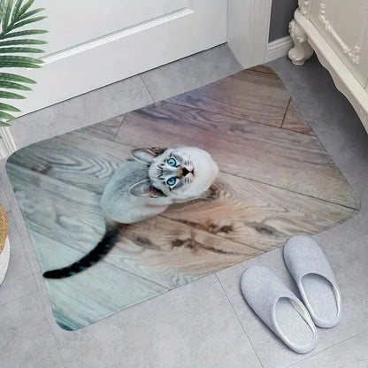 1pc Cute Cat Printed Mat,Thickened Soft Bath Mat For Bathroom, Water Absorbent Quick Dry Bath Mat, Machine Washable,Soft And Com