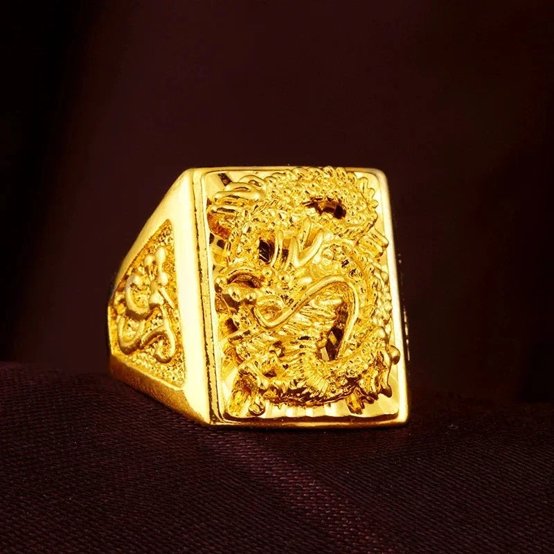 Gold 18 K Color Dragon Ring for Man Vietnamese Gold Color Luxury Adjustable Ring Jewelry Male Wedding Birthday Fine Jewelry Gift