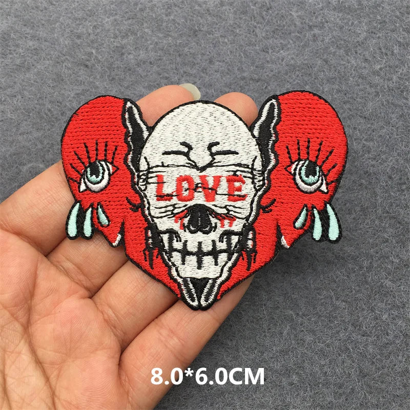 Flame Heart Patch Iron On Patches On Clothes Punk Stickers Embroidered Patches For Clothing Badge DIY