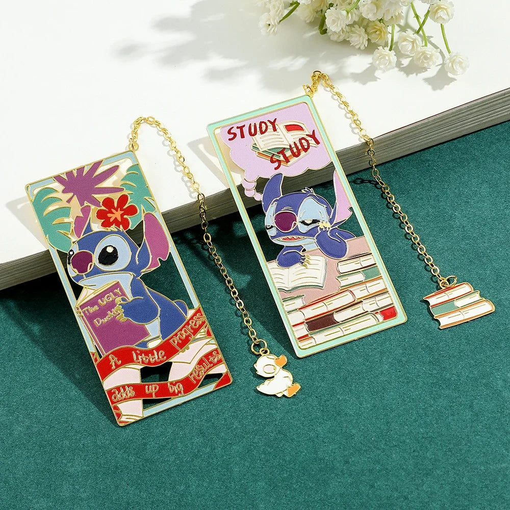 Disney Cute Stitch Creative Metal Bookmark for Book Lover Gift Lovely Stitch Duck Tassel for School Office Reading Supplies Mark