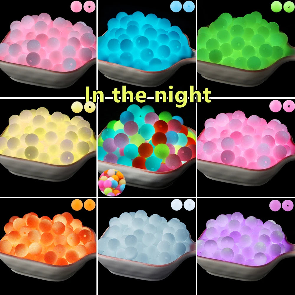 50Pcs Glow In The Dark Silicone Beads Round 12/15MM Luminous Silicone Lentil Bead For Jewelry Making DIY Bracelet Necklace