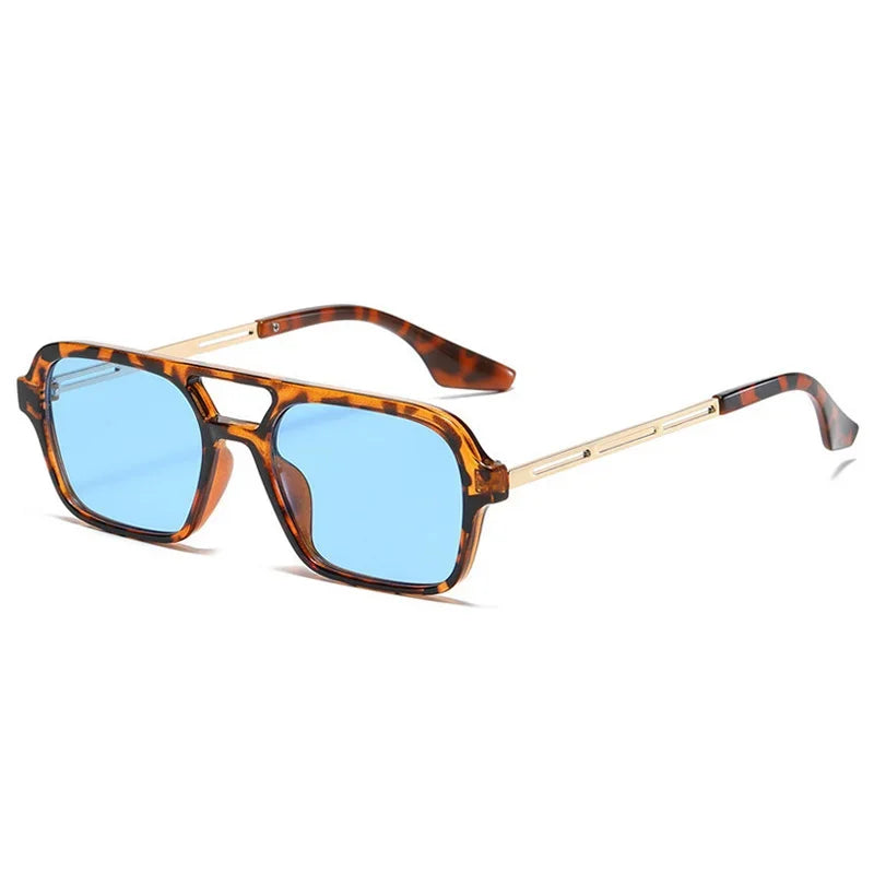 Small Frame Square Sunglasses Woman Brand Designer Fashion Luxury Sun Glasses Female Vintage Hollow Leopard Blue Oculos De Sol