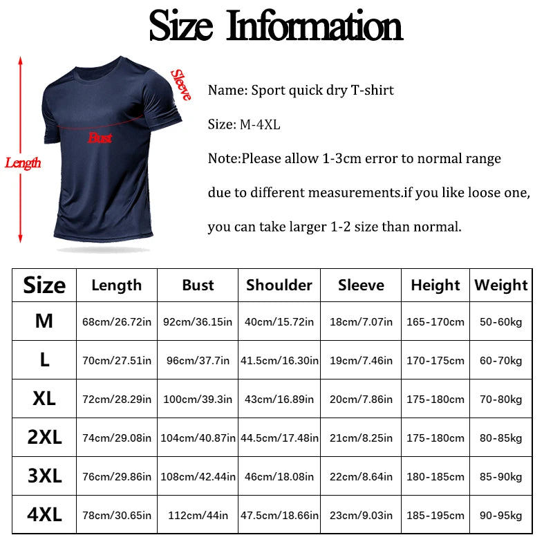 (M-4XL)Loose Fit Quick Dry Sport Shirt Men Round Neck Short Sleeve Workout Shirt Running Basketball Exercise Traing Fitness Tops