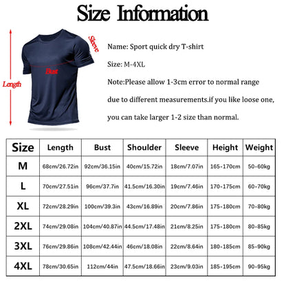 (M-4XL)Loose Fit Quick Dry Sport Shirt Men Round Neck Short Sleeve Workout Shirt Running Basketball Exercise Traing Fitness Tops