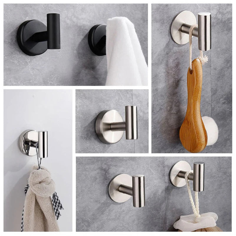 Stainless Steel Robe Hook Adhesive Wall Hook Towel Hook for Bathroom Kitchen Garage Heavy Duty Wall Mounted Kitchen Hardware