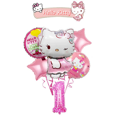 Ballon Sets Hello Kitty Party Supplies Anime Figure Foil Inflate Ballon Happy Birthday Party Children's Decoration Baby Shower