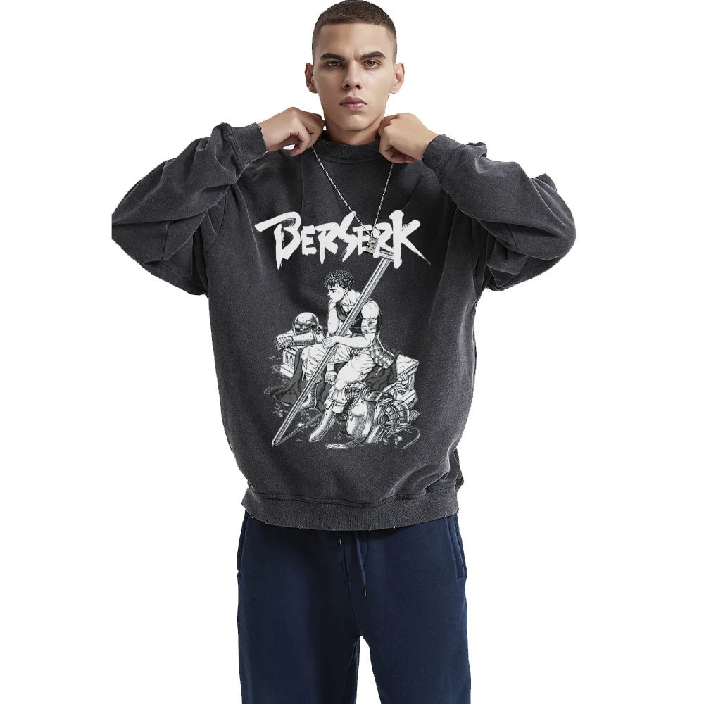 Berserk Anime Sweatshirts 100% Cotton Men Women Guts Manga Print Tshirt Long Sleeve Gothic Harajuku Pullover Vintage Streetwear