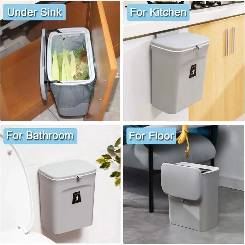 7/10L Wall Mounted Trash Can Household Galley Waste Bin Hanging Bathroom Trash Can With Lid Food Garbage Bin Kitchen Accessories