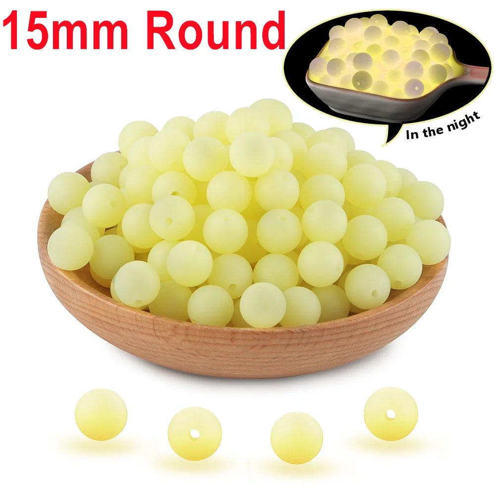 50Pcs Glow In The Dark Silicone Beads Round 12/15MM Luminous Silicone Lentil Bead For Jewelry Making DIY Bracelet Necklace