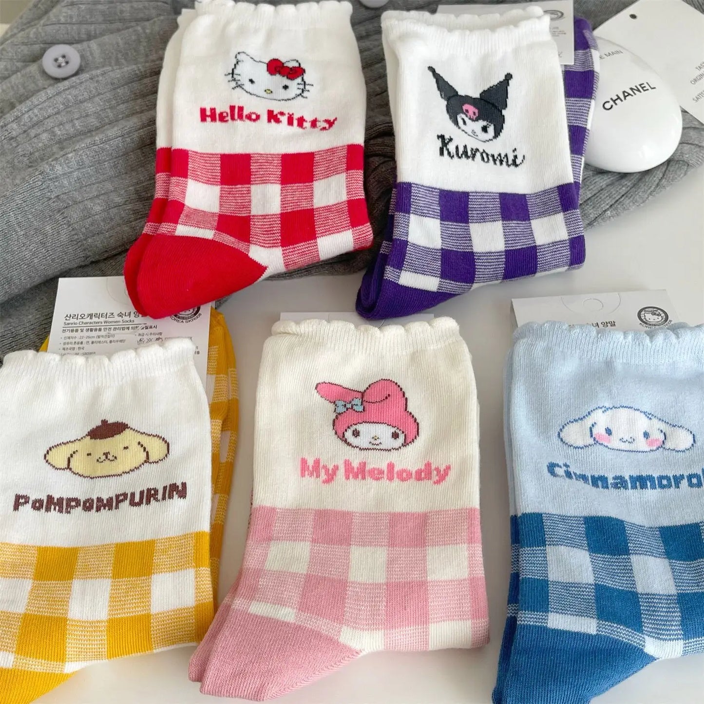 Sanrio Socks Cinnamoroll Hello Kitty  Kawaii My Melody Kuromi Cartoon Anime Cute Children Infant Cotton Warmer Sock  Gifts Girls