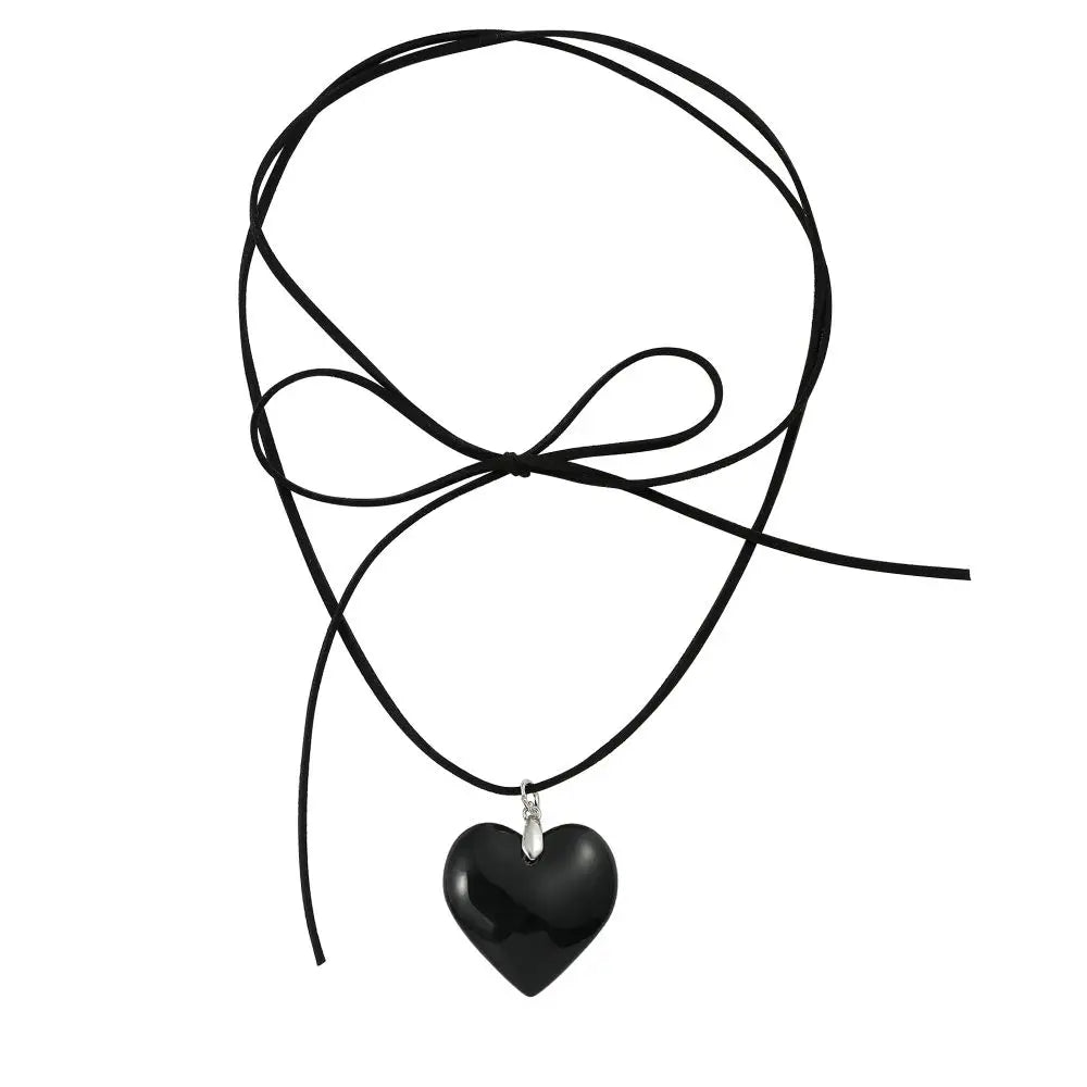 Elegant Love Heart Pendant Necklace for Women Y2K Jewelry Collares Wed Bridal Knotted Bowknot Adjustable Boho Neck Chains