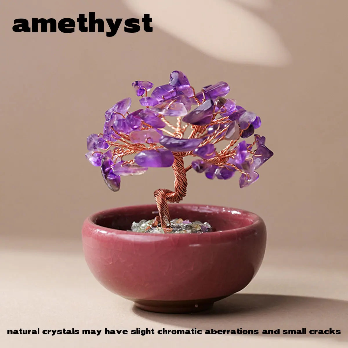 1PC Natural Crystal Tree Handmade Tree Copper Wire Life Small Bowl Flowerpot Base Reiki Healing Mineral Specimen Gifts Souveni