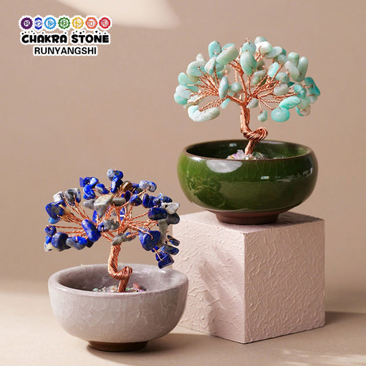 1PC Natural Crystal Tree Handmade Tree Copper Wire Life Small Bowl Flowerpot Base Reiki Healing Mineral Specimen Gifts Souveni