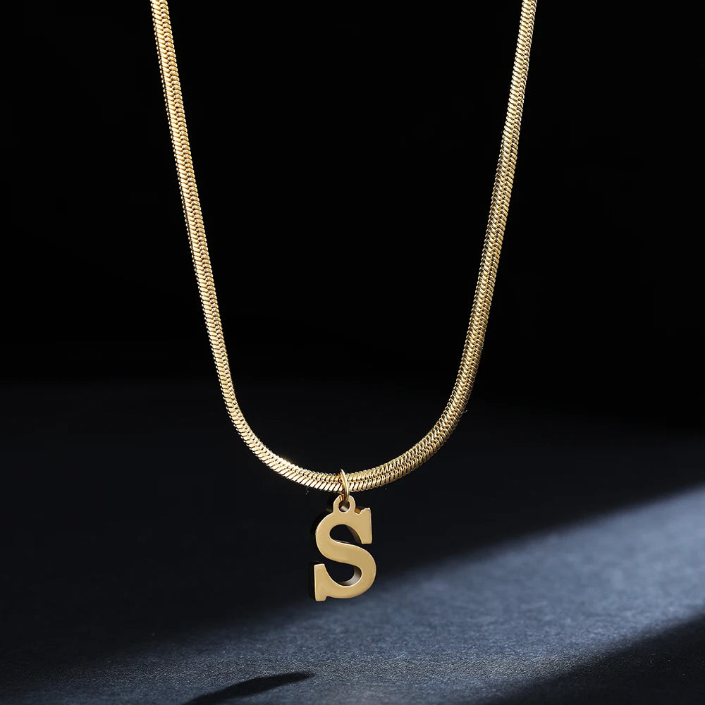 Stainless Steel Initial Necklace for Women A-Z Alphabet Gold Color Snake Chain Choker Necklaces Letter Collar Pendant Jewelry