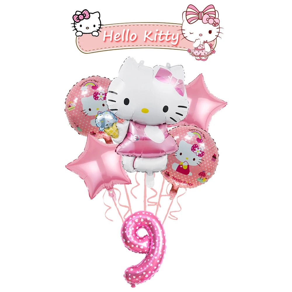 Ballon Sets Hello Kitty Party Supplies Anime Figure Foil Inflate Ballon Happy Birthday Party Children's Decoration Baby Shower