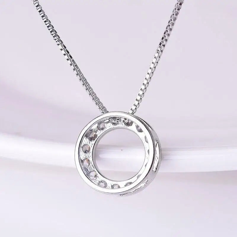 Huitan Circle Pendant Necklace for Women Luxury CZ Silver Color Box Chain Exquisite Female Neck Accessories Statement Jewelry