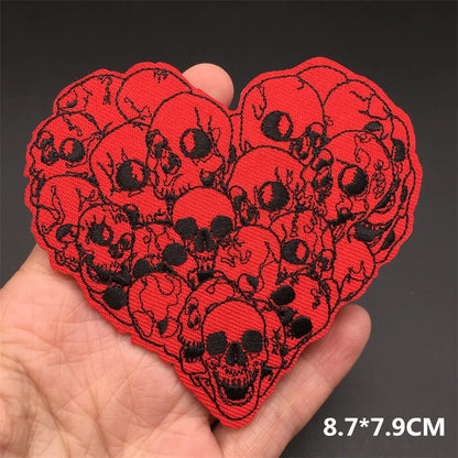 Flame Heart Patch Iron On Patches On Clothes Punk Stickers Embroidered Patches For Clothing Badge DIY