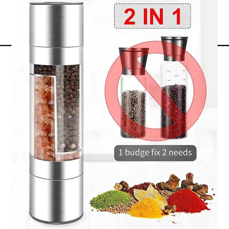 2 in 1 Adjustable Premium Salt And Pepper Grinder Double Head Pepper Mill Pepper Crusher Manual Mill Shakers with Ceramic Blades