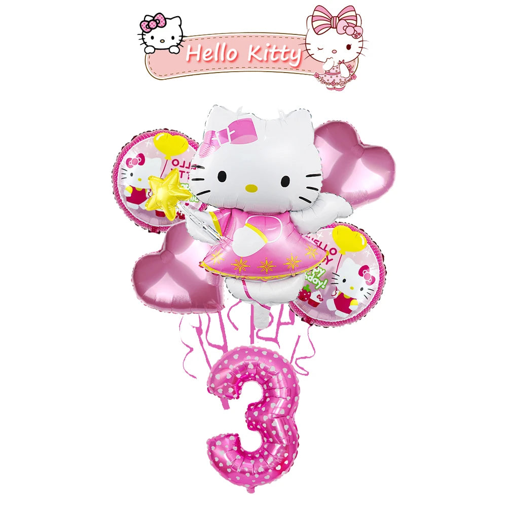 Ballon Sets Hello Kitty Party Supplies Anime Figure Foil Inflate Ballon Happy Birthday Party Children's Decoration Baby Shower