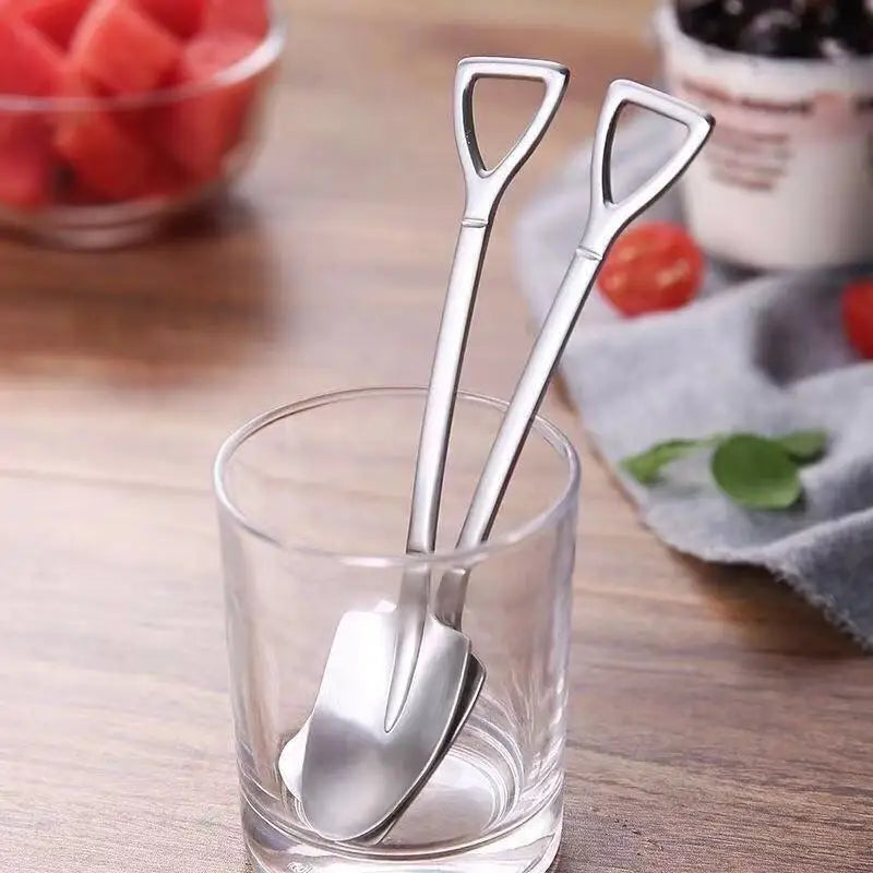 4Pcs/set Shovel Spoons Stainless Steel TeaSpoons Creative Coffee Spoon For Ice Cream Dessert Tableware Scoop Cutlery Set