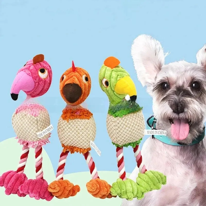 Parrot Shape Plush Dog Toys Lovely Bright Color Flamingo Bite Resistant Teeth Grinding and Sound Producing Pet Chew Squeaky Toy