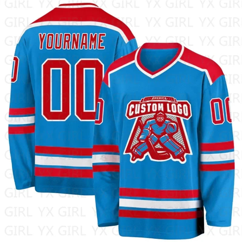 Custom Blue Black-White Hockey Jersey 3D Print You Name Number Youth Women Men Hockey Jersey Competition Training Jerseys