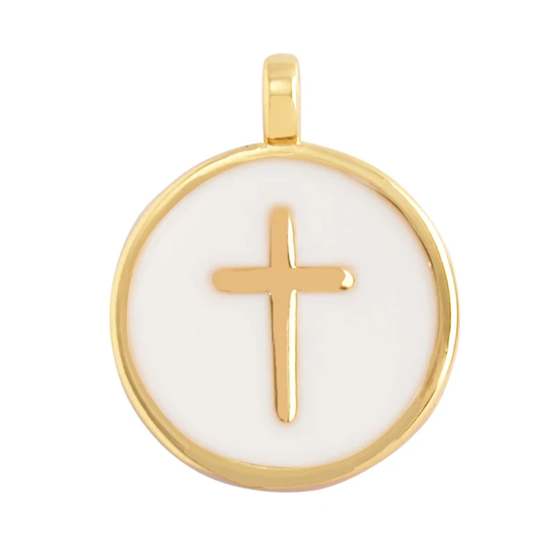 Twin Two Hole LOVE Mama Cross Religious Charm Pendant,Round Rectangle DIY Jewelry Accessories  for Necklaces Making M15