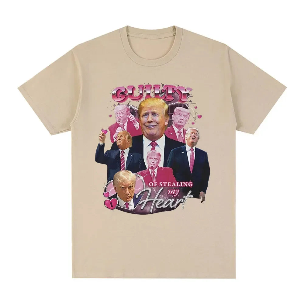 Funny Donald Trump Stealing My Heart Guilty T-shirt  Women's High Quality Soft Casual Short sleeved T-shirt Unisex