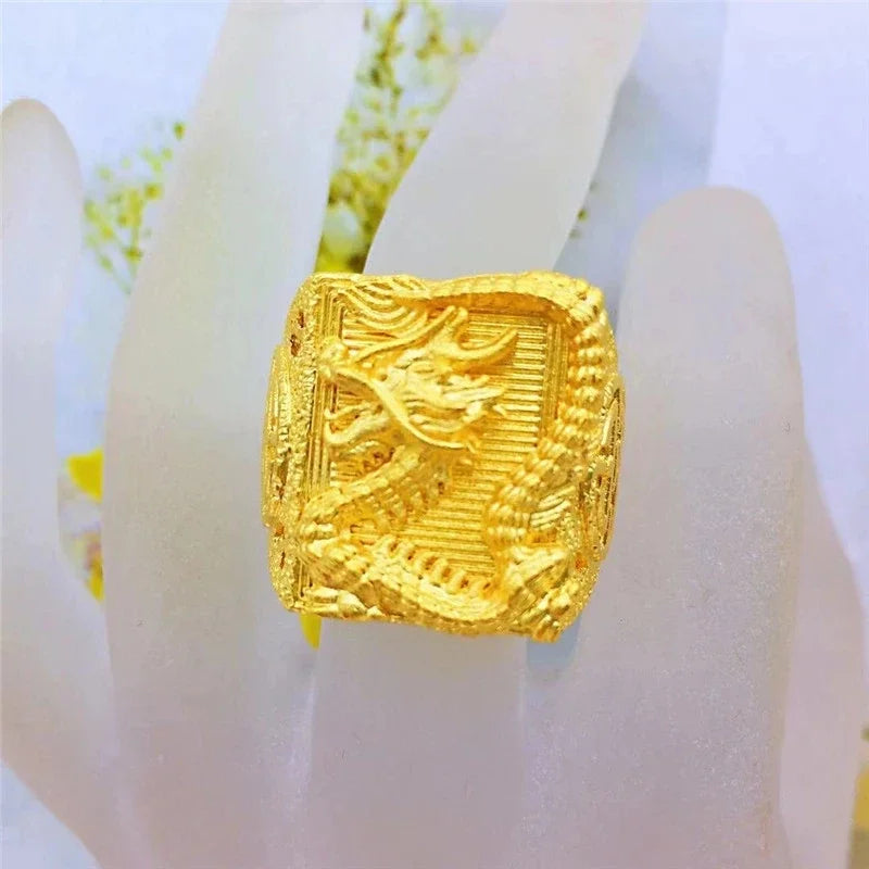 Gold 18 K Color Dragon Ring for Man Vietnamese Gold Color Luxury Adjustable Ring Jewelry Male Wedding Birthday Fine Jewelry Gift