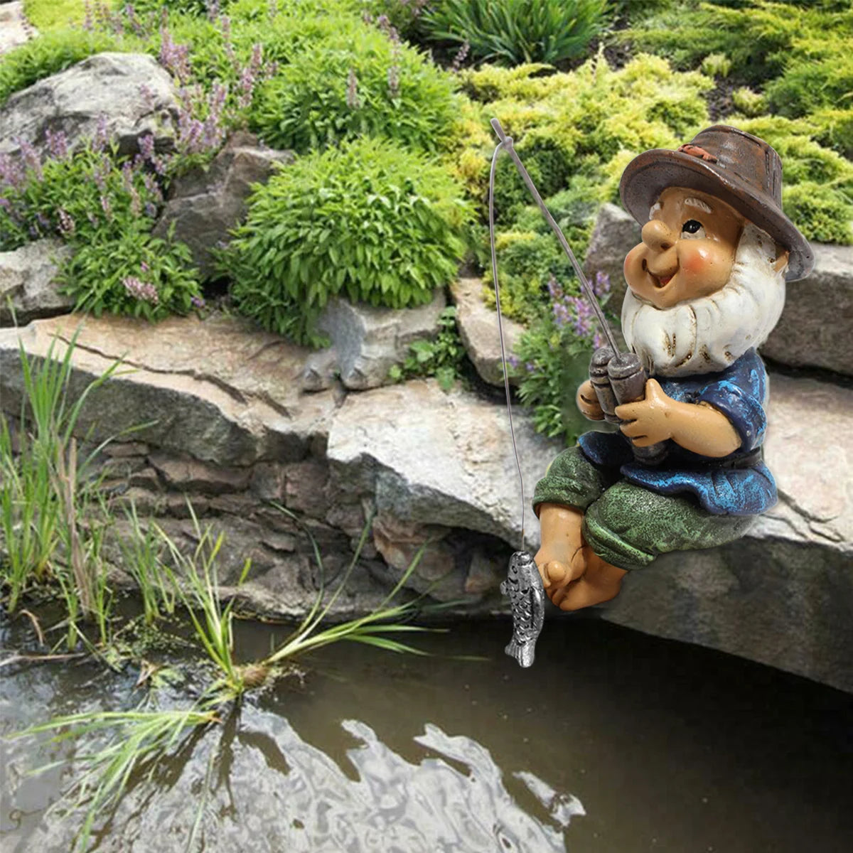 Fishing Gnome Garden Gnome Statue Naughty Gnome Garden Figurine Dwarf Sculpture Resin Ornament for Lawn Yard Balcony Decorations