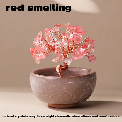 1PC Natural Crystal Tree Handmade Tree Copper Wire Life Small Bowl Flowerpot Base Reiki Healing Mineral Specimen Gifts Souveni